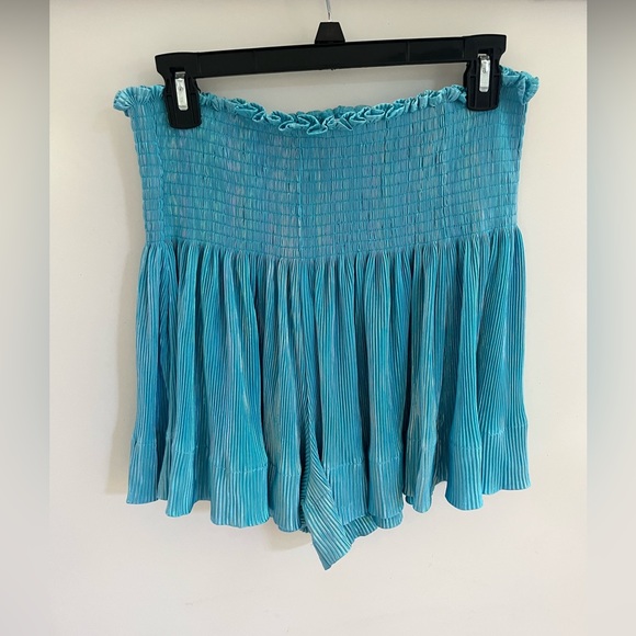 QUEEN OF SPARKLES Pants - Queen of Sparkles Aqua Pleat Swing Shorts